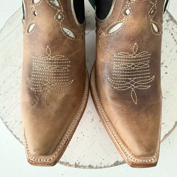 Lane RODEO HOUSTON Cowboy Booties Brown Western Snip Toe Short Boots Women 8 - Picture 6 of 13